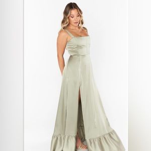 Show Me Your Mumu - Clarissa Corset Dress in Moss Green Luxe Satin